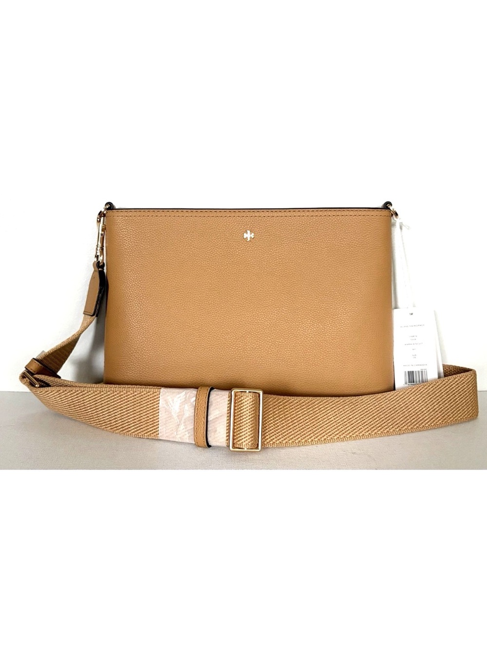 New Tory Burch Blake Swingpack Crossbody Pebble Leather Warm Biscuit